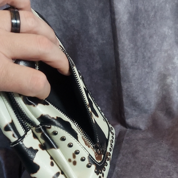LNWOT Sam and Hadley Studded Cow Print Sling Backpack Faux Leather Brown White main image 8